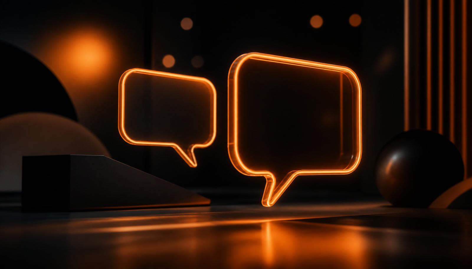 Burbujas de conversación luminosas simbolizando un agente de IA